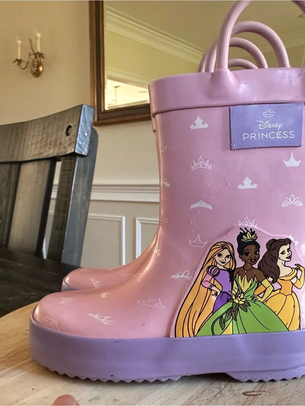 Disney princess waterproof rain boots- pink and purple- size 5/6